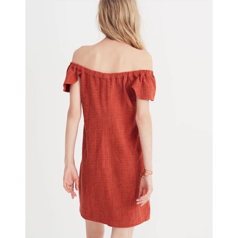 Madewell Red Texture Thread Button Front Ruffle Off-the-Shoulder Mini Dress XS - Picture 2 of 14